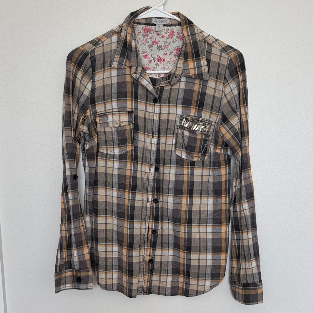 ❌LAST CHANCE❌ Stylebook Plaid Button-Up Shirt with Pocket Embellishment